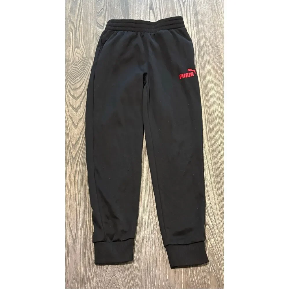 Puma Boys Sweat Jogger Pants Elastic Waist Logo Print Pull-On Black Size L
