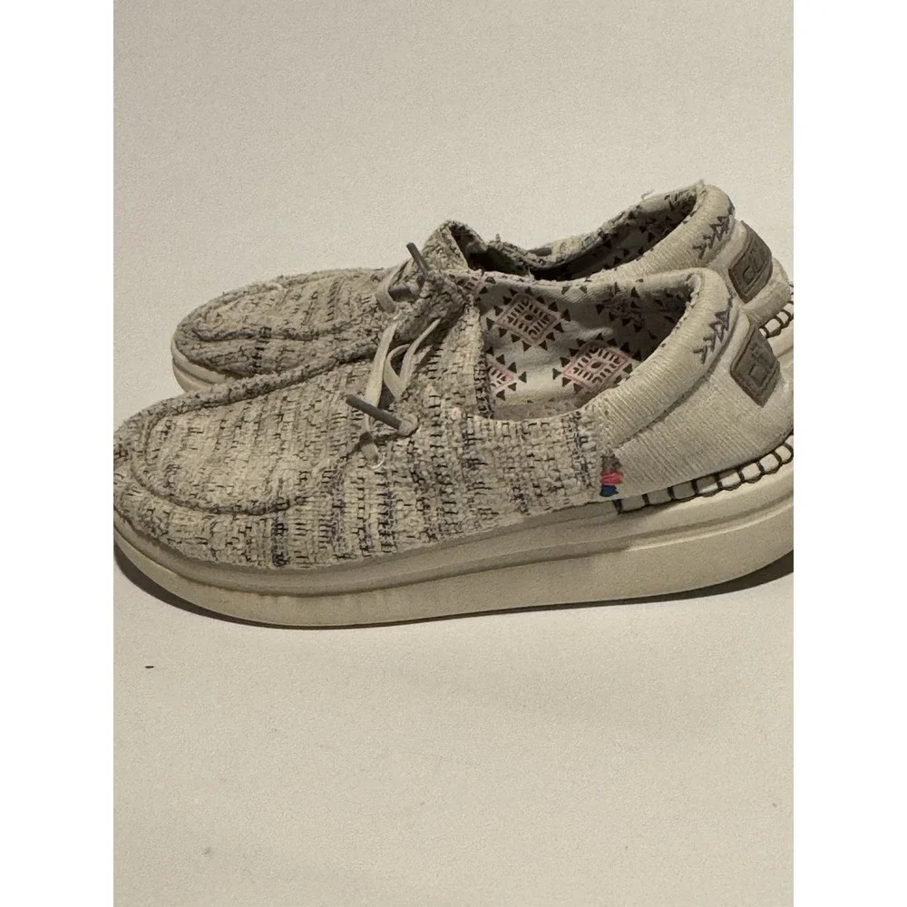 Hey Dude Wendy Rise Boho White Woven Platform Slip On Loafers Shoes Womens 11