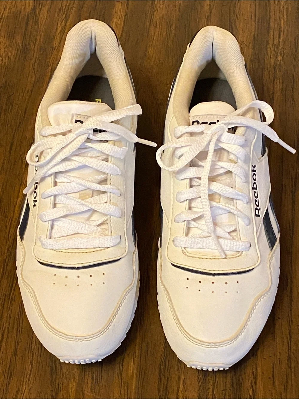 Reebok Women’s Ortholite White Athletic Sneakers with Navy Accents