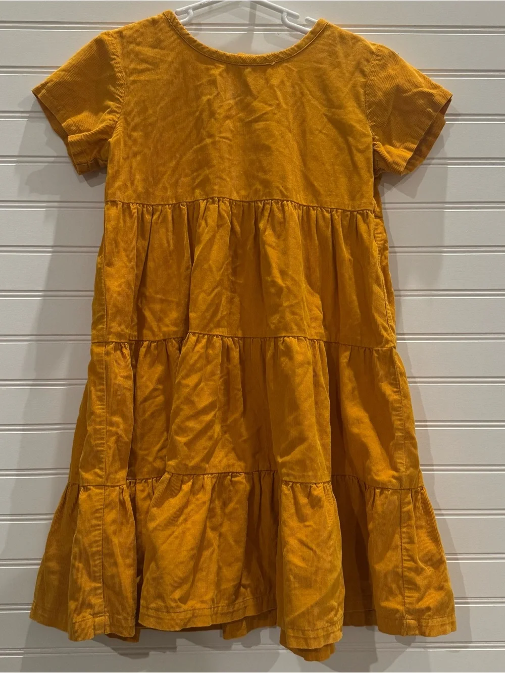 Hanna Andersson Girls Corduroy Dress 120 6-7 Mustard Yellow Tiered Fall Cotton