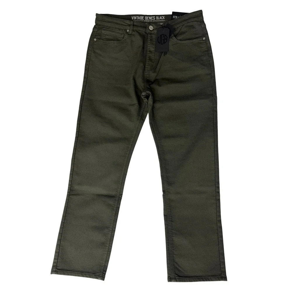 VGB Vintage Genes Black Men's Green Olive Denim Jean Slim Fit Stretch 34W X32L