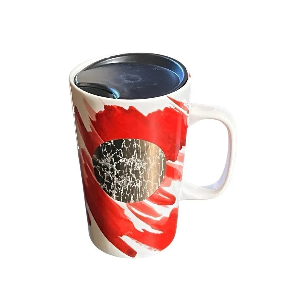 Starbucks 2014 Gold Dot Abstract Valentine Holiday 16oz Coffee Mug with Lid