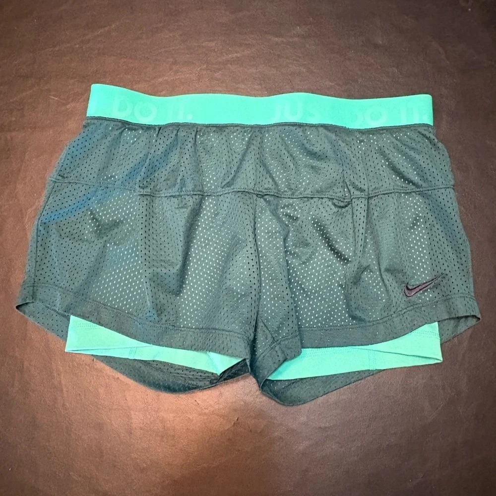 Nike Green Athletic Shorts with Two-Layer Design