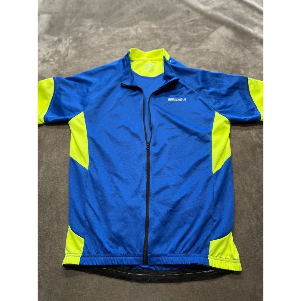 BERGRISAR Men's‎ Blue Yellow Cycling Jersey Short Sleeve Zipper M