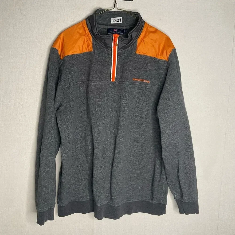 Vineyard Vines Sweatshirt‎ Men's XL Gray & Orange Sailing Shep Shirt 1/4 Zip