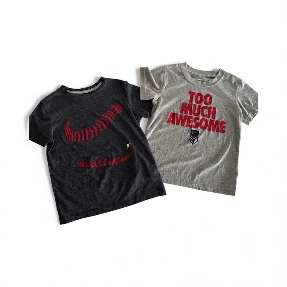 NIKE Dri-Fit & OLD NAVY Active Kids T-shirts - Red & Gray Boys Sz 6/7
