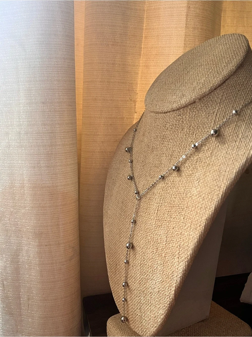 Silver Beaded Y-Necklace - Stainless Steel water resistant