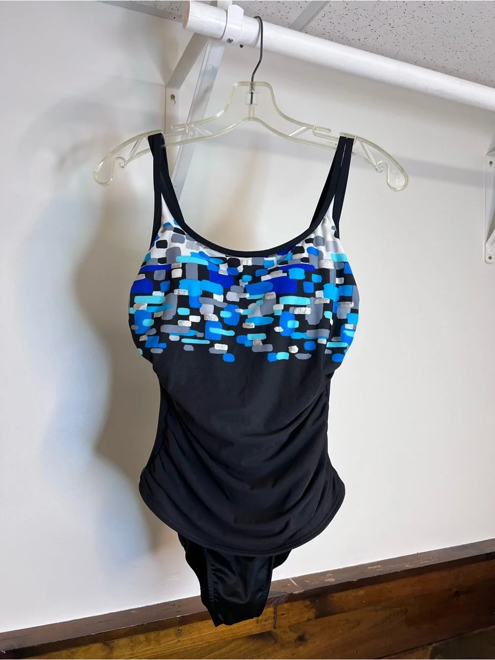 Miraclesuit Black One-Piece Swimsuit with Blue Pattern- 8