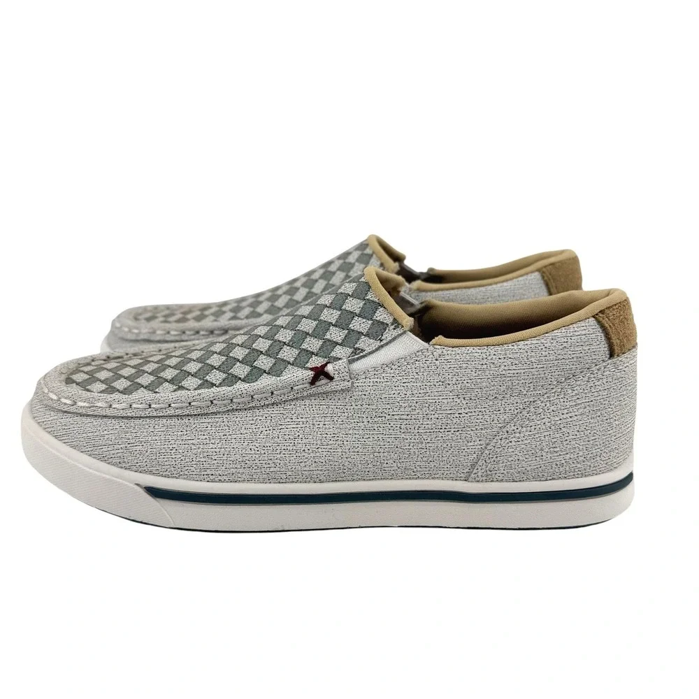 Twisted‎ X Youth Sz 3 Kicks Gry Woven Checkerboard Leather Slip On Shoes YCA0022