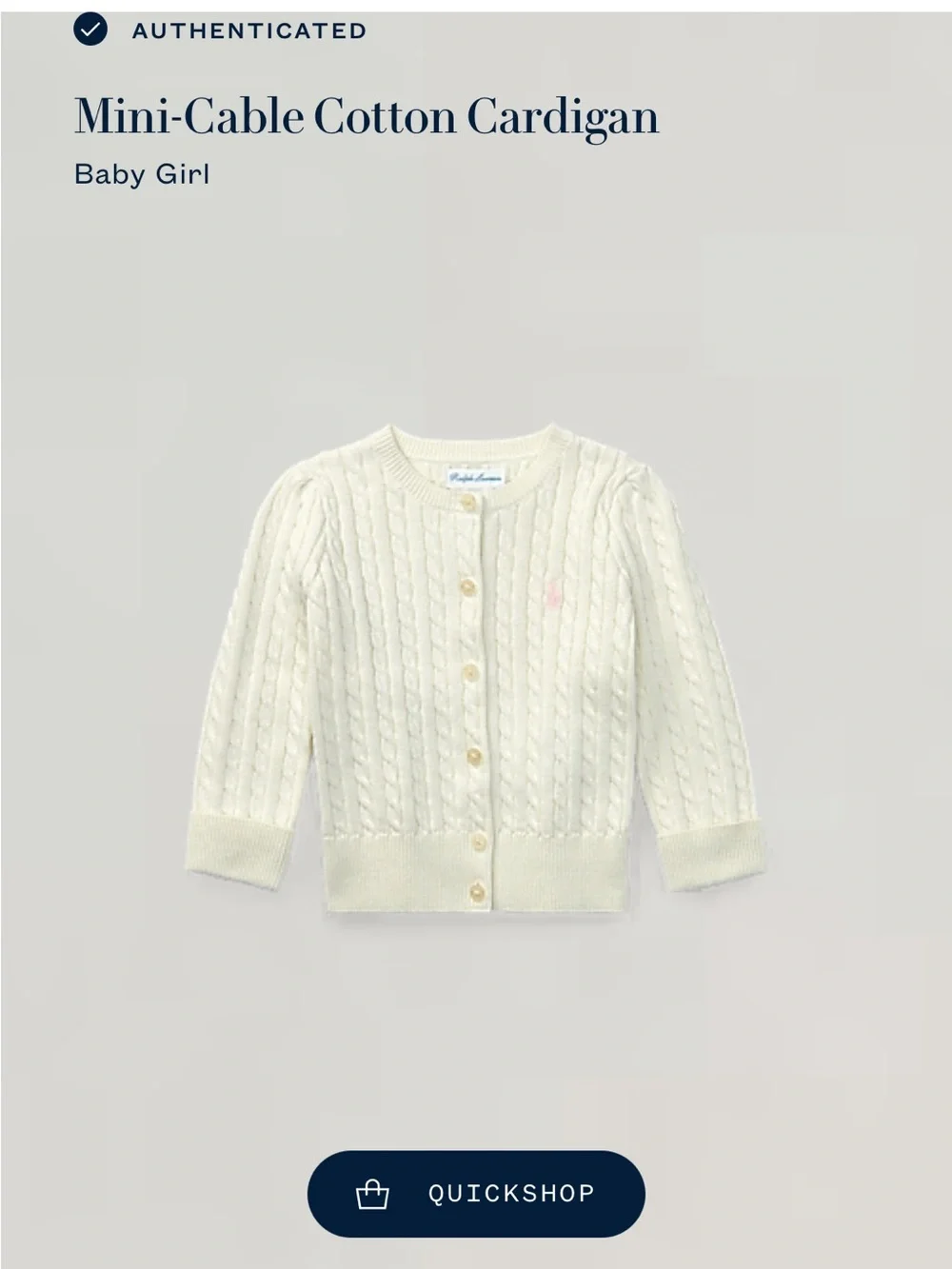 Ralph Lauren Cream Cable-Knit Baby Girl Cardigan with Pink Pony