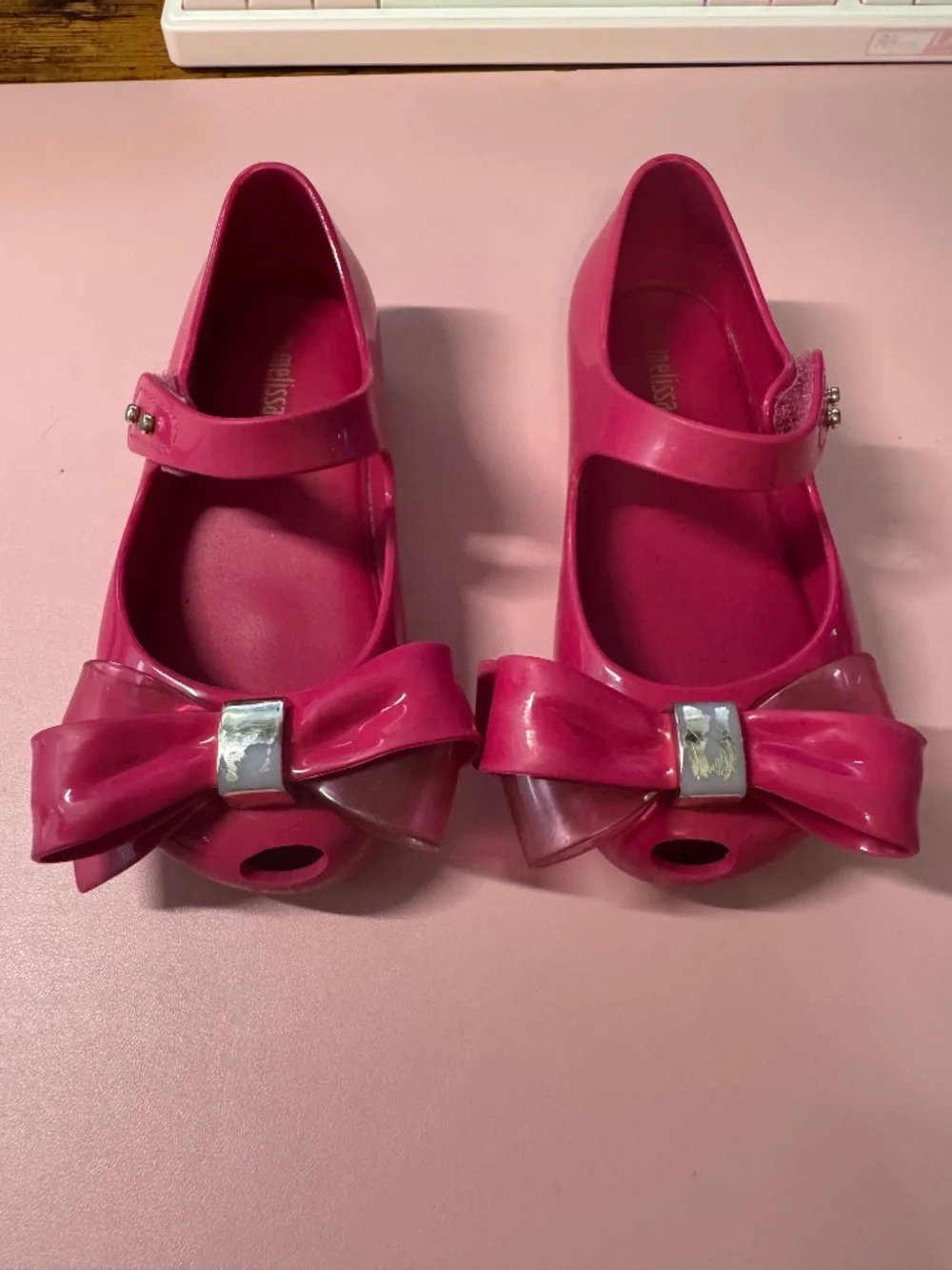 Mini Melissa Hot Pink Peep Toe Bow Flats Toddler Size 9