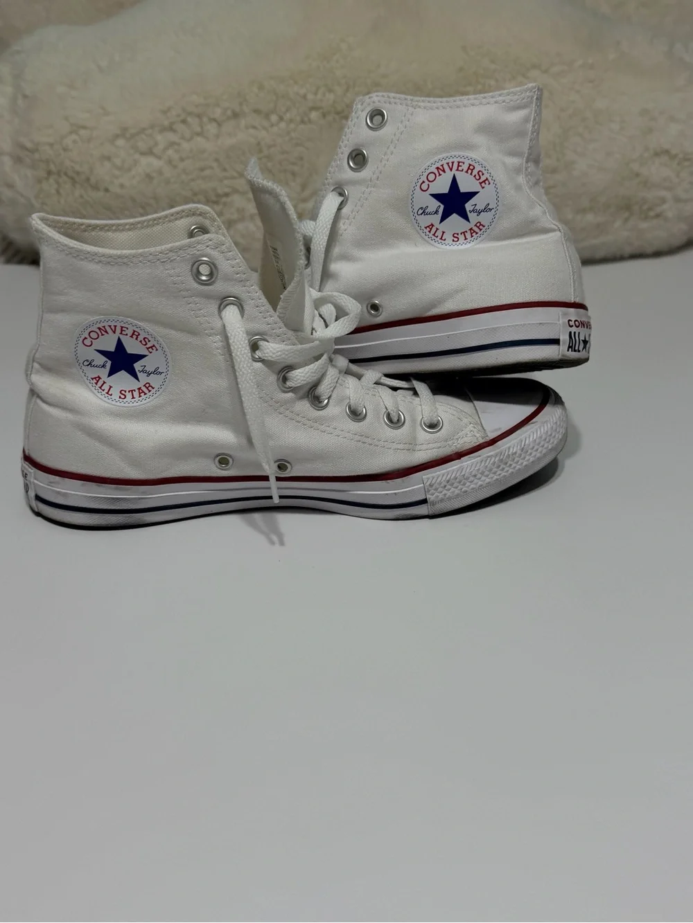 Converse White High-Top Kids Sneakers with Red & Navy Accents