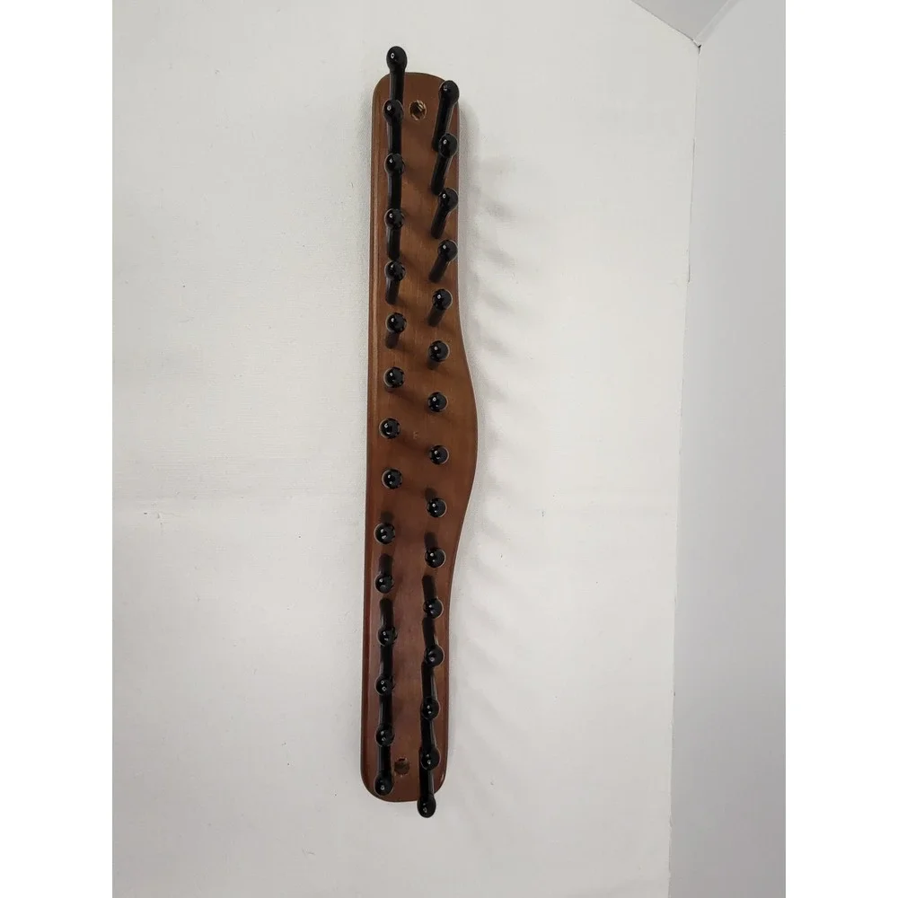 Vintage Wood Wall Mounted Tie Rack 30 Peg Belt Organizer Closet Storage Brown