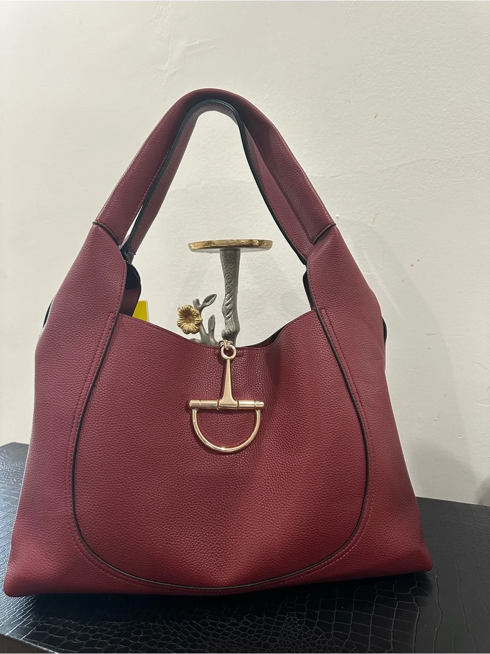 Women's Burgundy Hobo Bag with Gold Accent