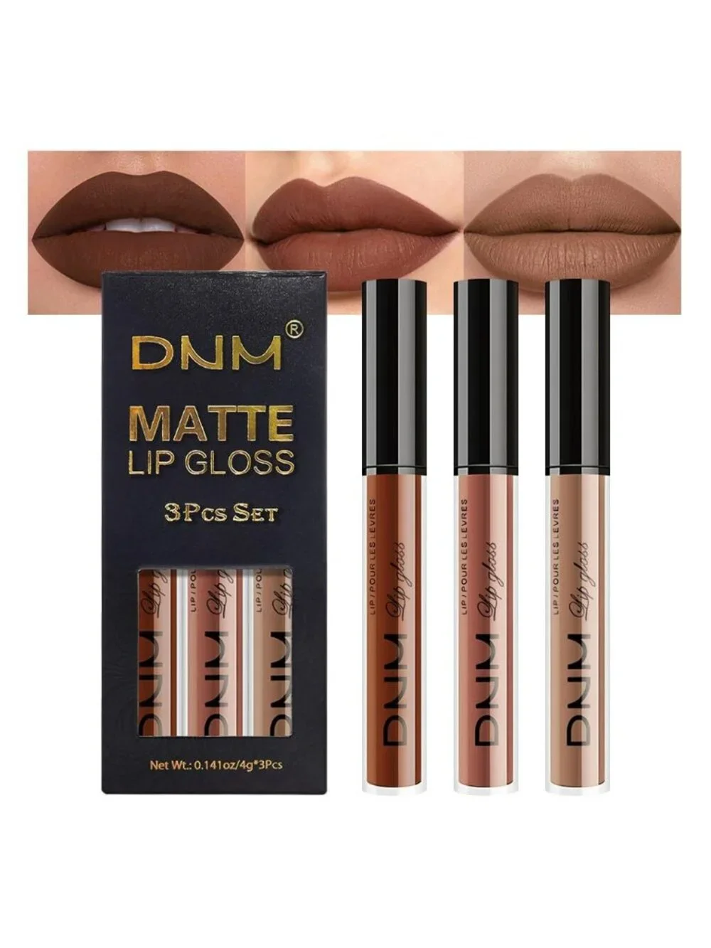 Set33-Chocolate & Red Brown & Nude 3pcs Matte Liquid Lipstick Lip Gloss Kit