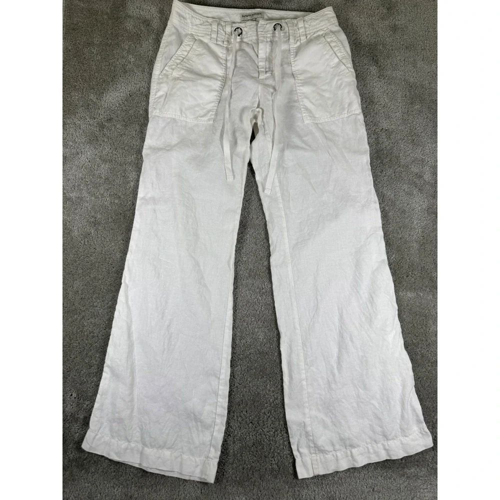 Banana Republic Womens White 100% Linen Wide Leg Drawstring Pants Size 6