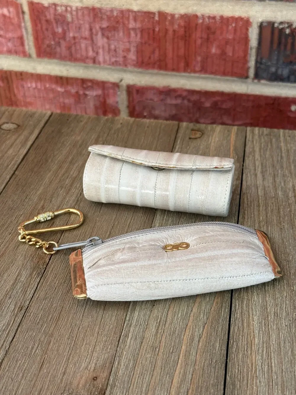 Vintage Genuine Eel Skin Lipstick Case & Coin Pouch Set Made in Korea