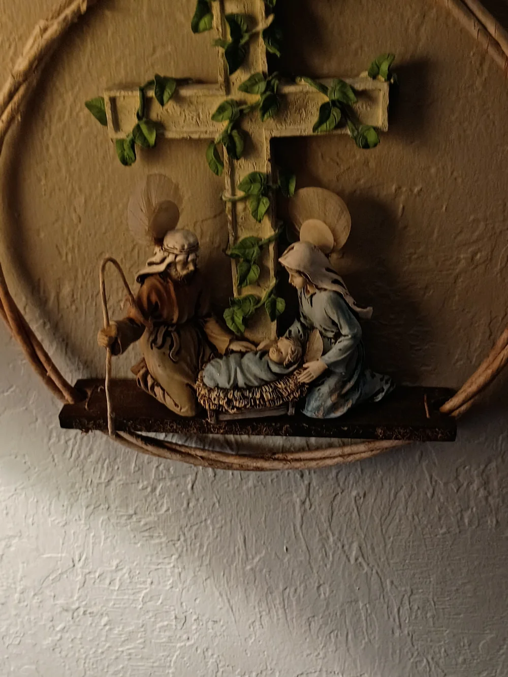 Hand-Painted Nativity Wall Decor - Blue, Cream, Brown