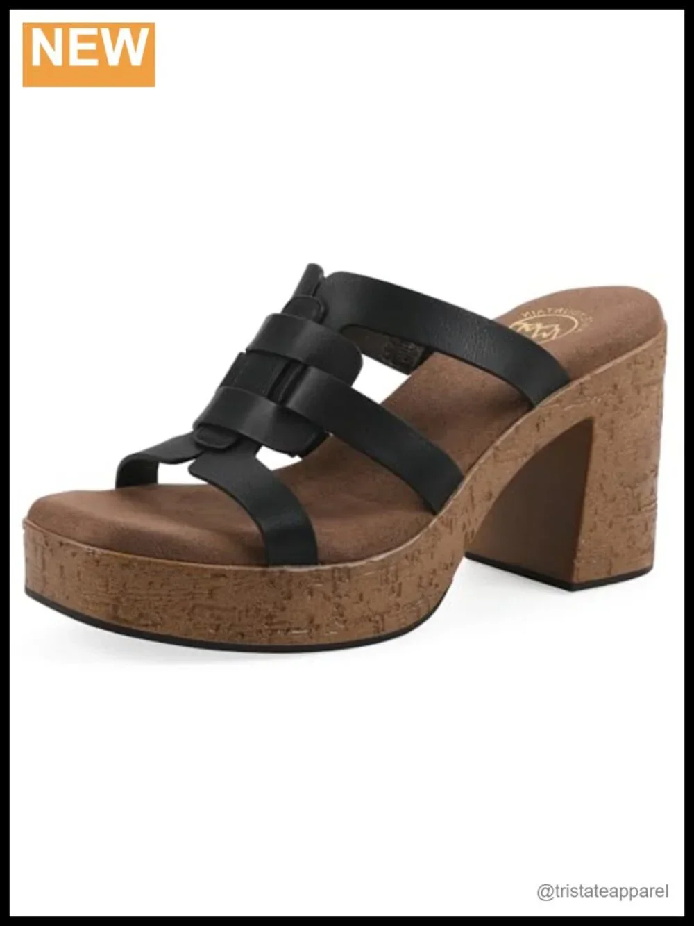 Platform Sandal Molded Cork Bottom Block Heel Buckle Square Toe