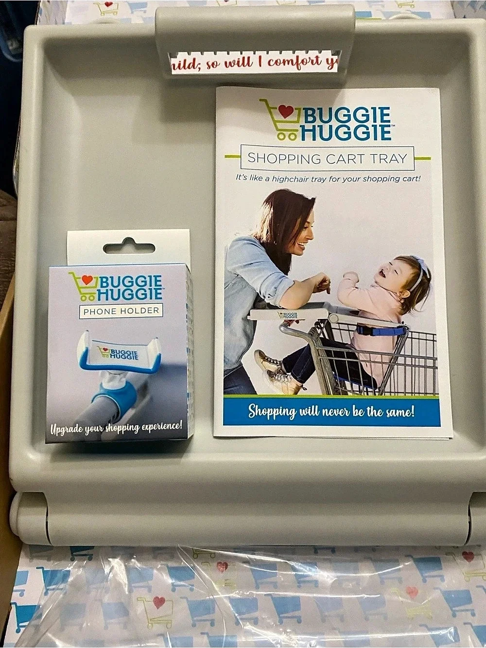 Buggie Huggie Shopping Cart Tray with Phone Holder NWT