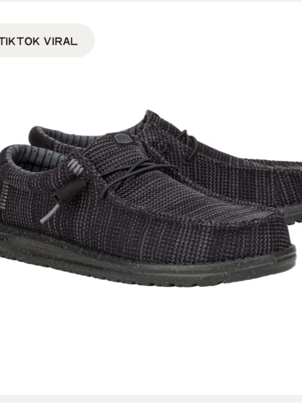 Hey Dude Wally Stretch Sox Black Knit Slip-On Loafers with Toggle Lacing
