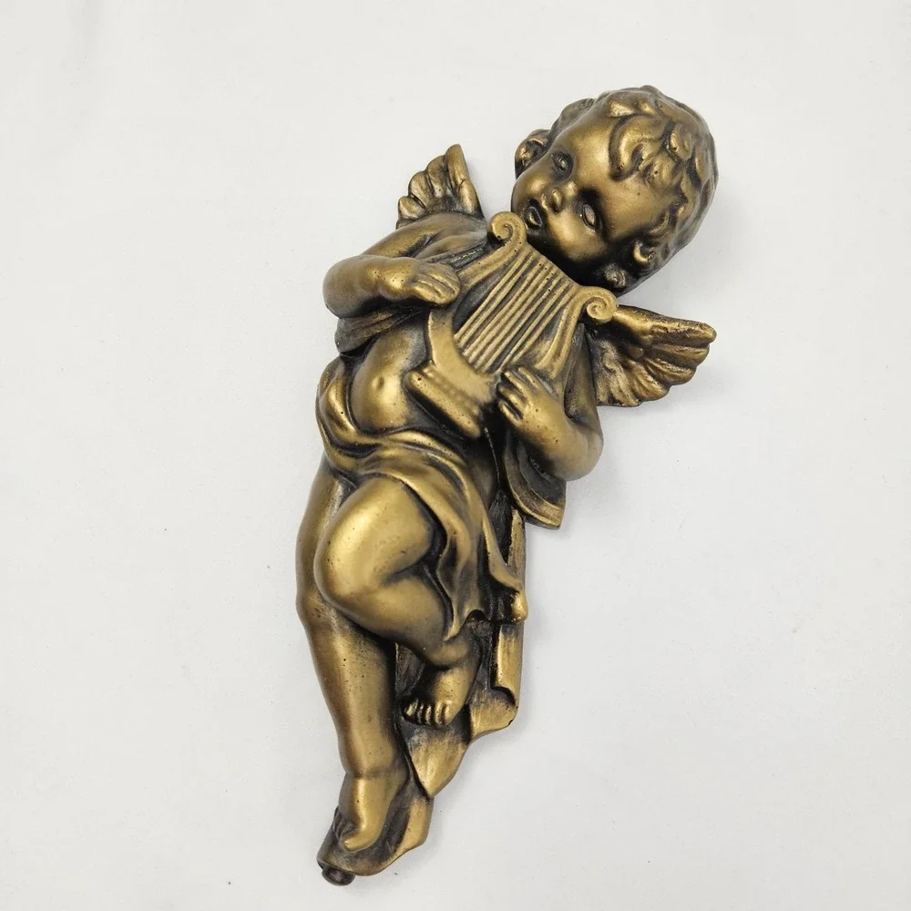 Gold Cherub Angel Wall Plaque Hanging Decor Vintage Hollywood Regency Victorian