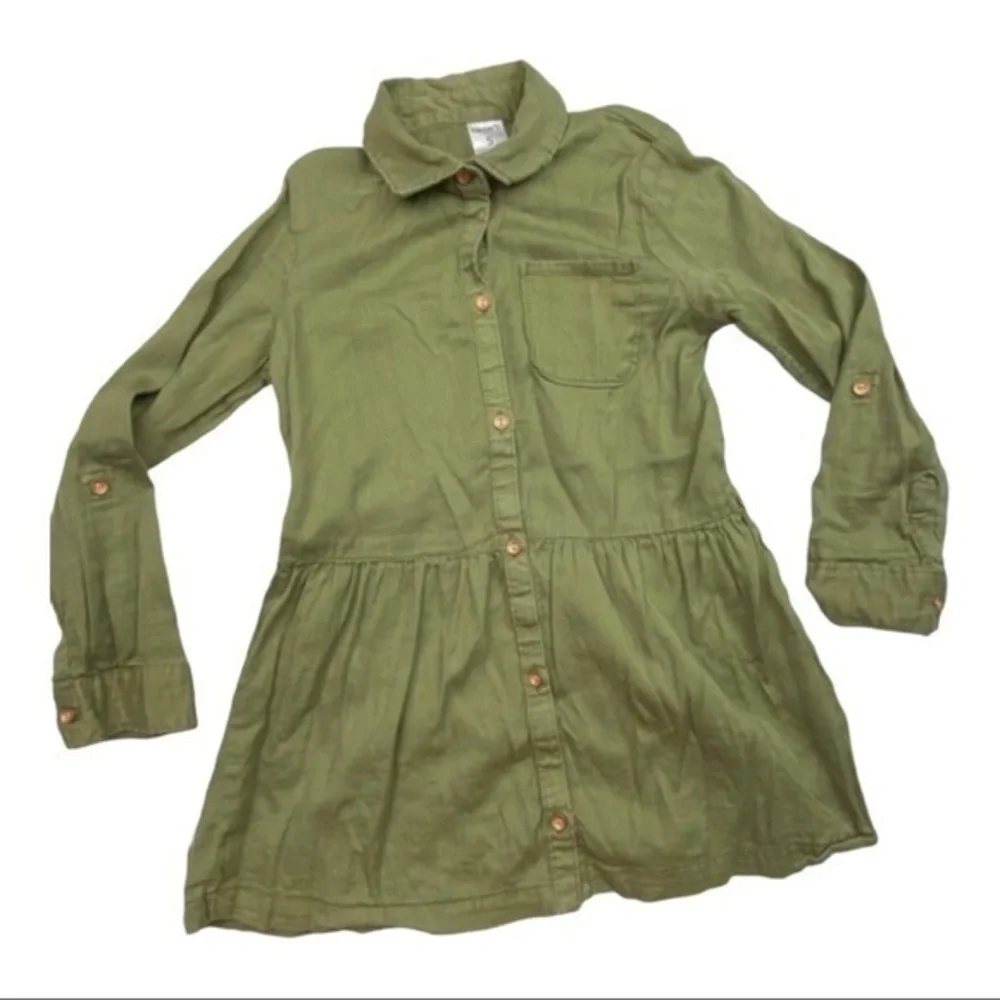 Carters‎ Tunic Top Girls Sz 5 Army Olive Green Long Sleeve Button Down Collared