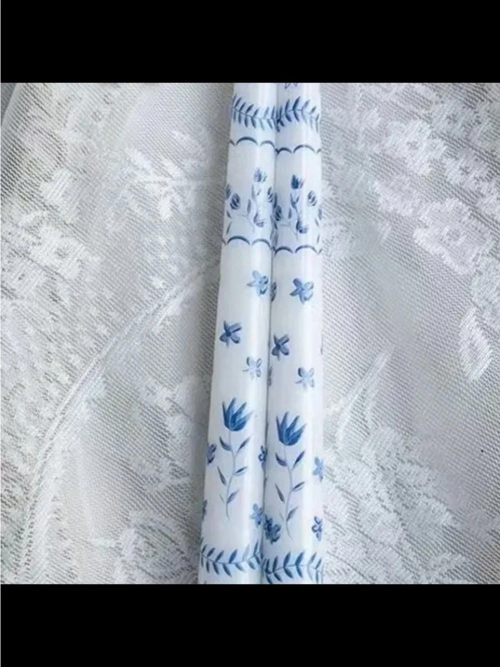 French Printed Pole Candle Set - Blue Floral Design. #4