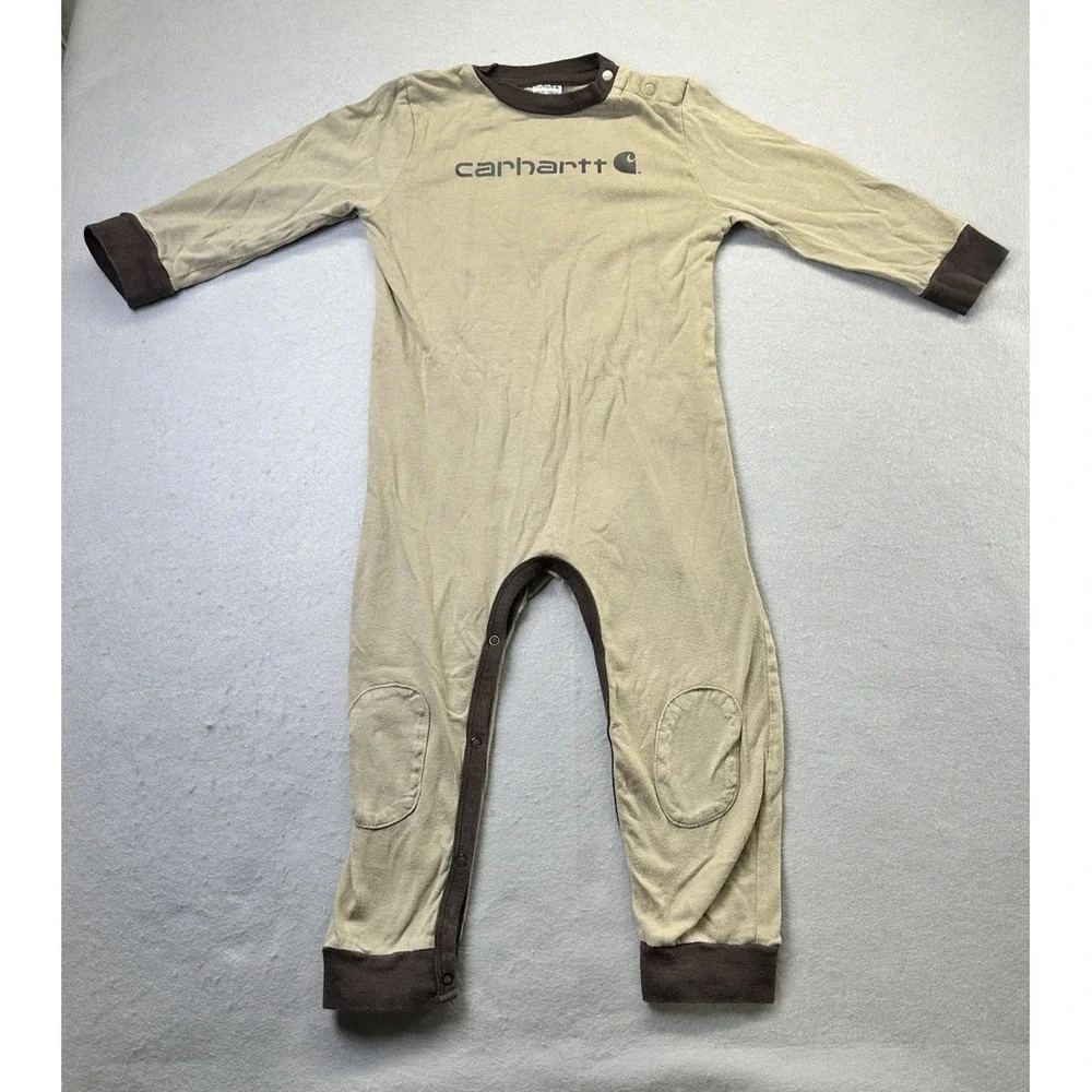 Carhartt Baby Sleeper Outfit Brown Logo 24 Months Snap Long Sleeves