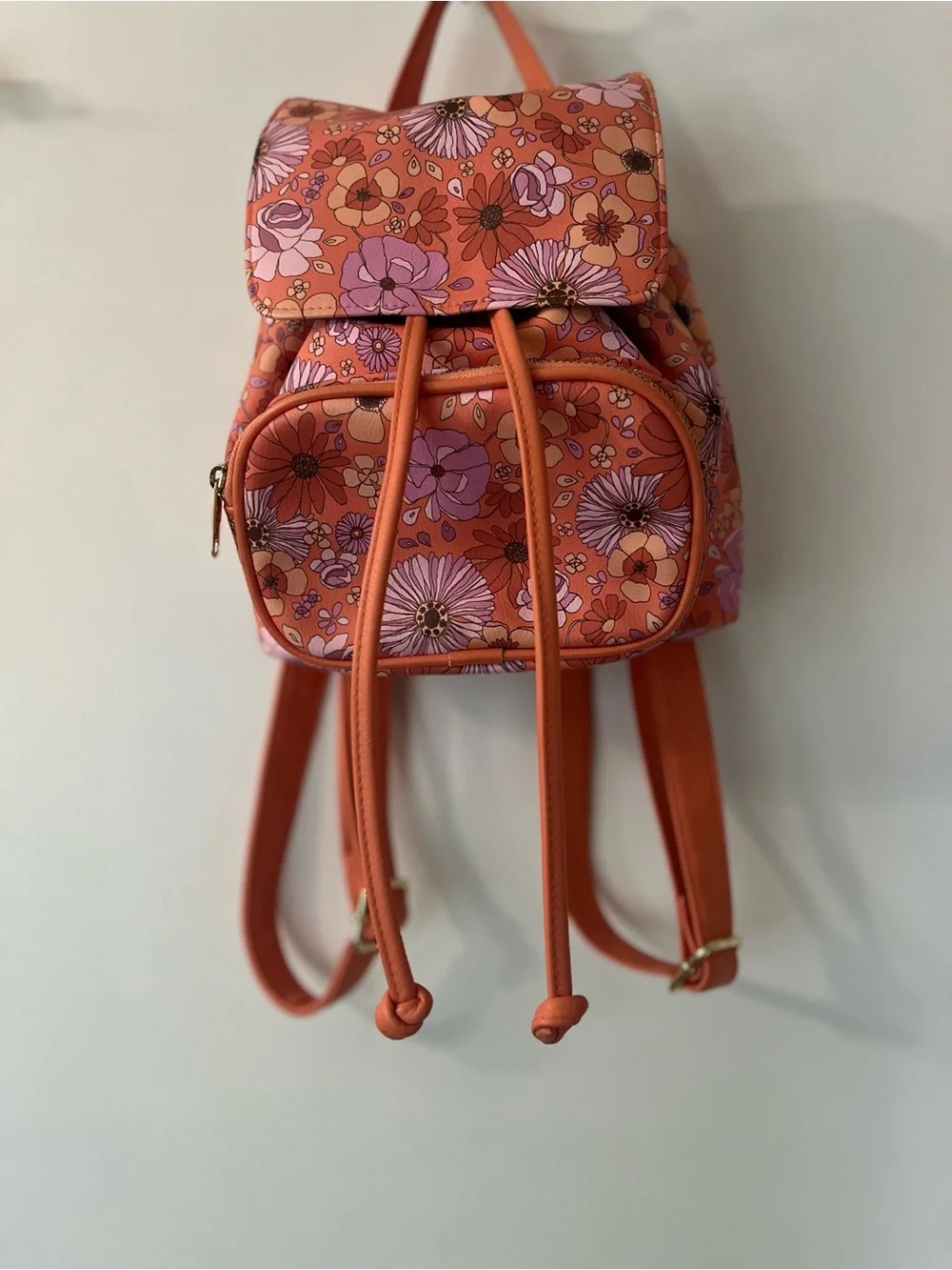 wild fable Orange Floral Mini Backpack with Pink Accents