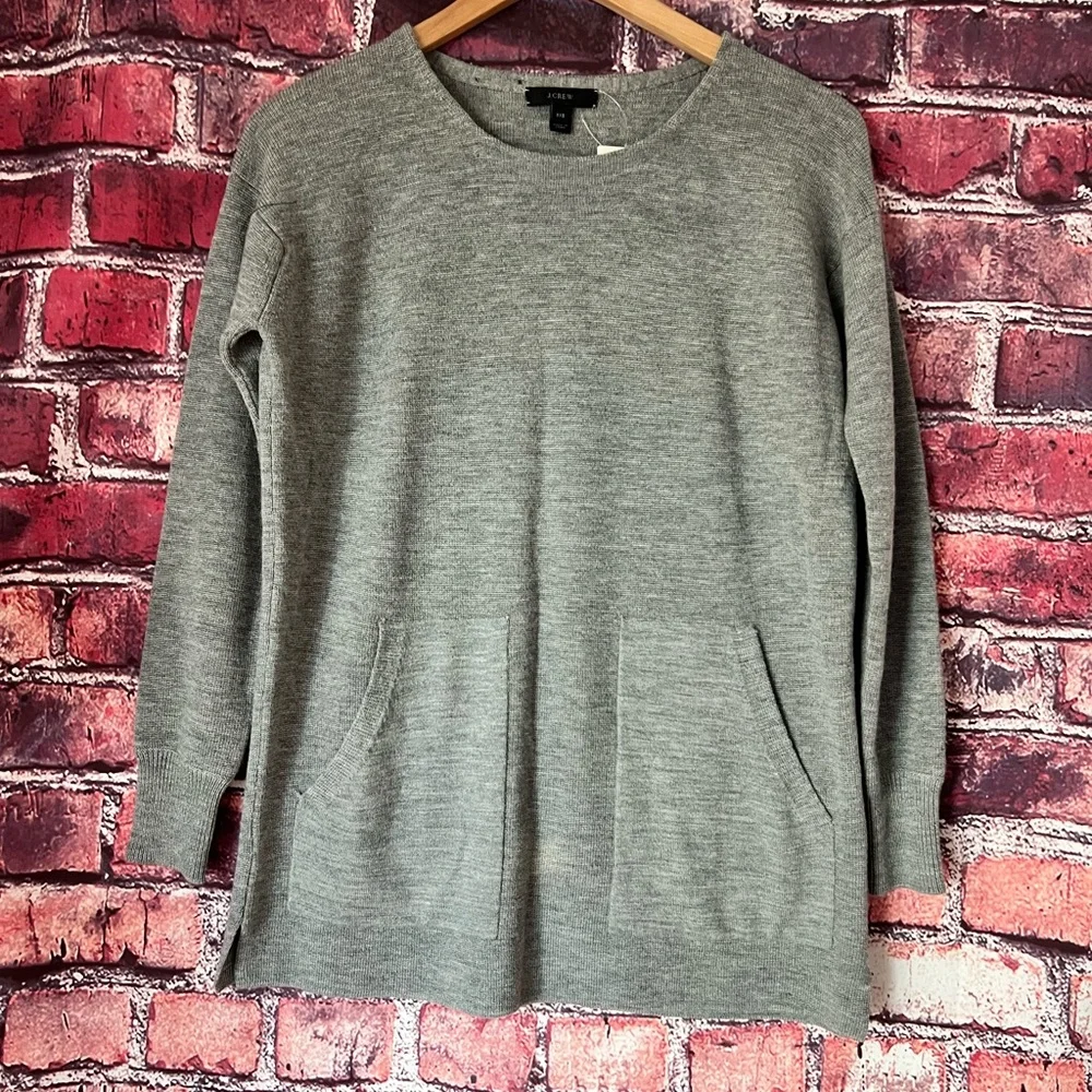 J.Crew Heather Gray 100% Merino Wool Tunic Pocket Knit Pullover Sweater XXS