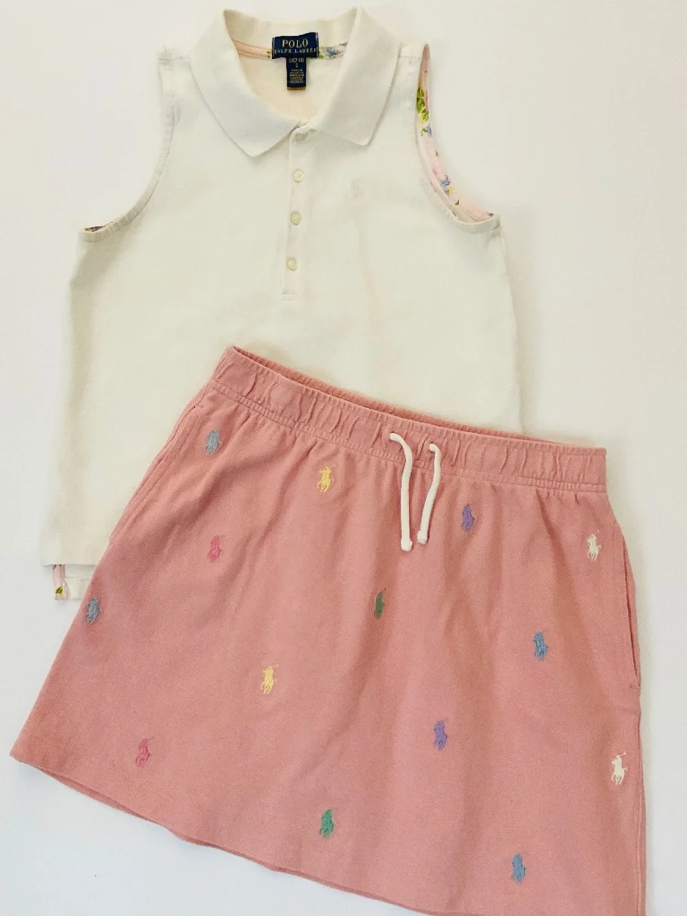 Polo Ralph Lauren Girls Set Sleeveless Polo Pony Skirt L 12-14