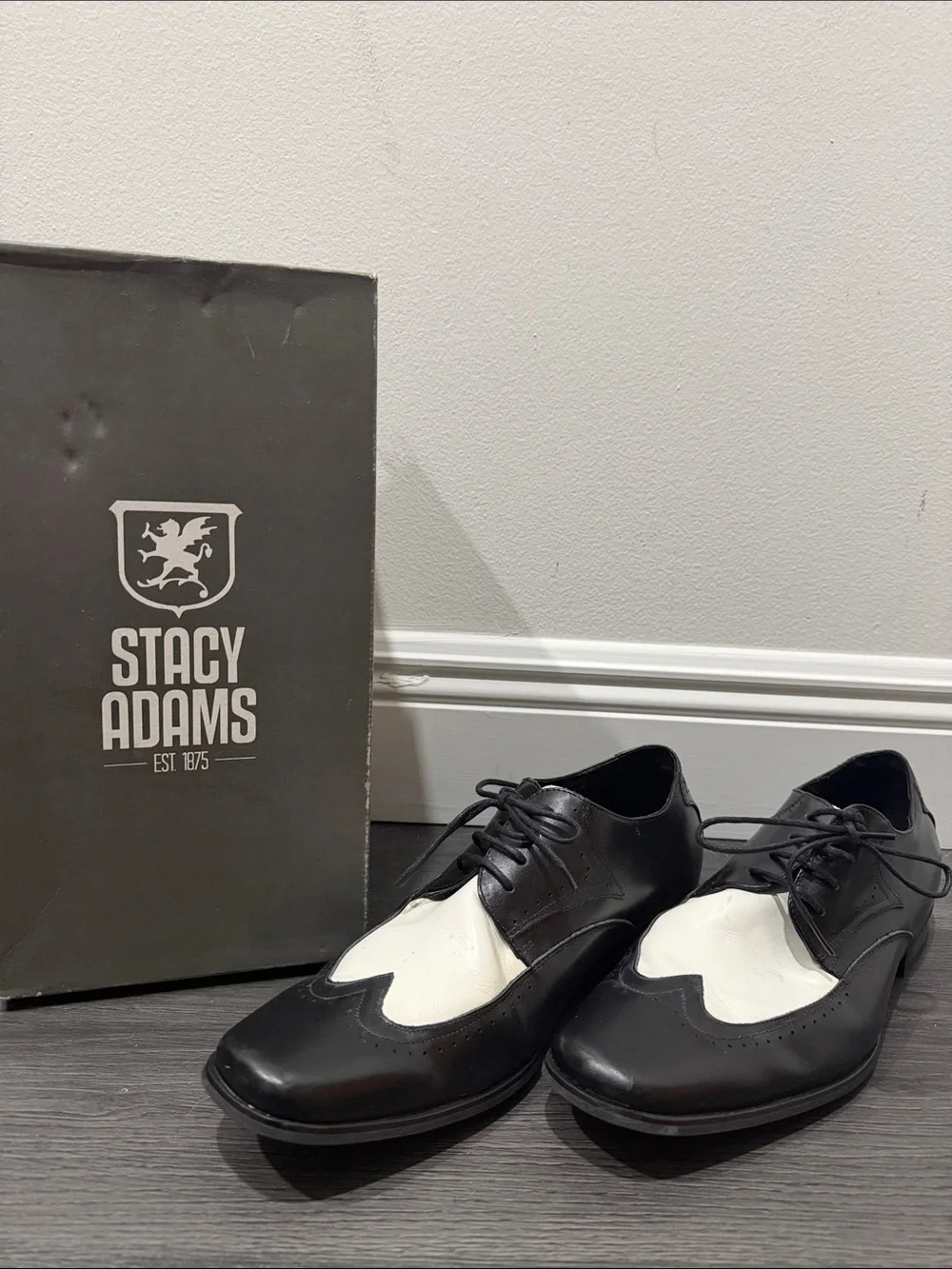Stacy Adams Black and White Two-Tone Wingtip Derby Oxfords