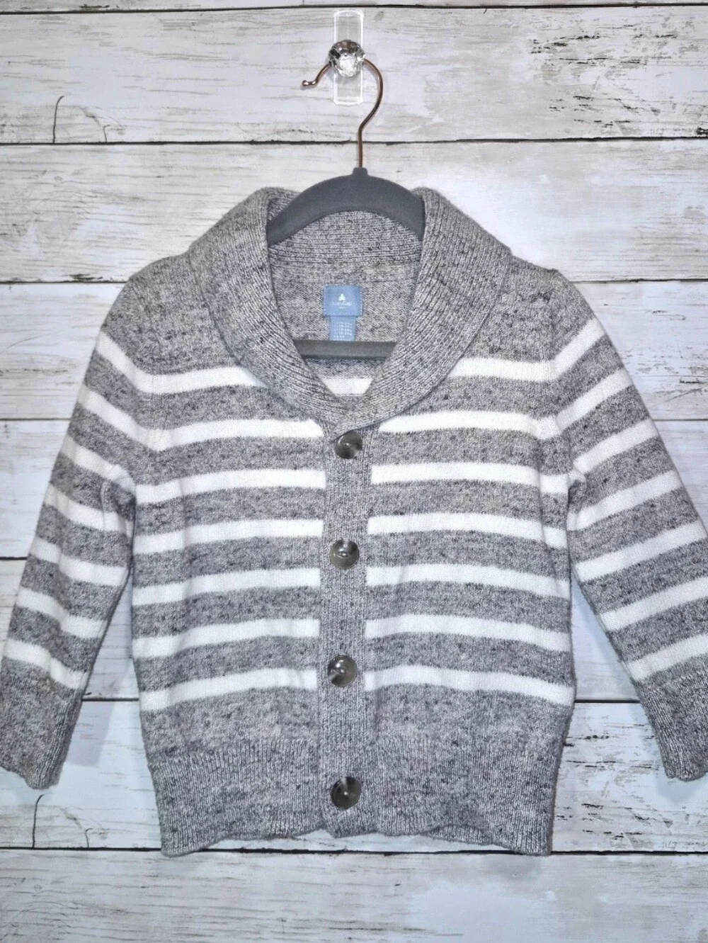 Baby Gap Boys Button Up Gray And White Striped Cardigan Sweater Size 18-24 Month
