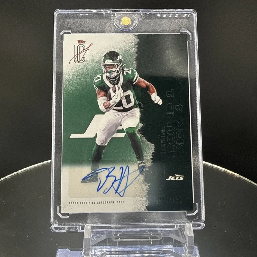 Topps Signature Class 2025 Breece Hall Jets Round 1 Pick 4 Auto #92 /150
