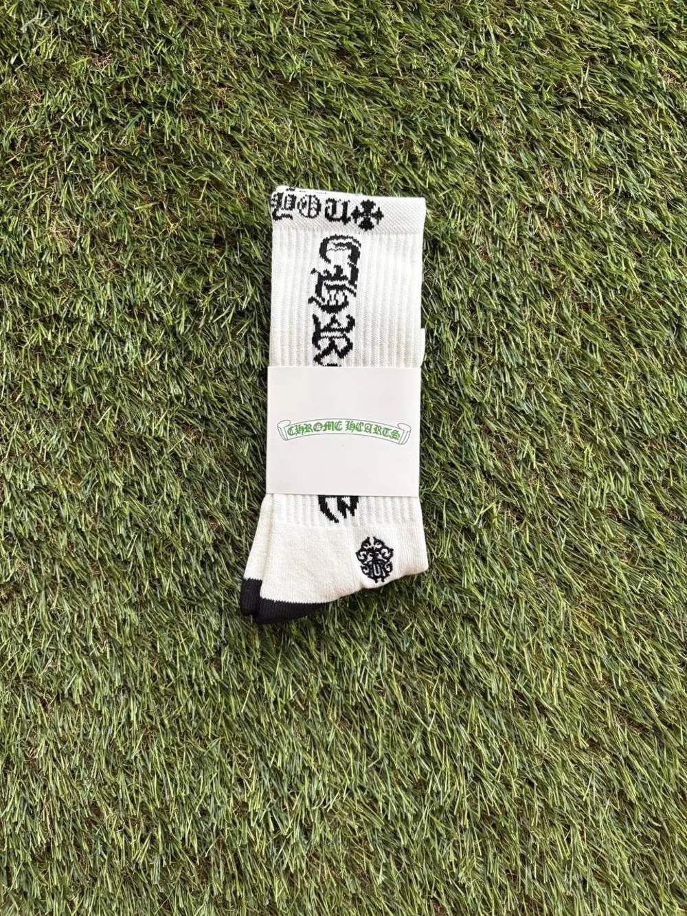 Chrome Hearts White Crew Socks with Black Logo Accents