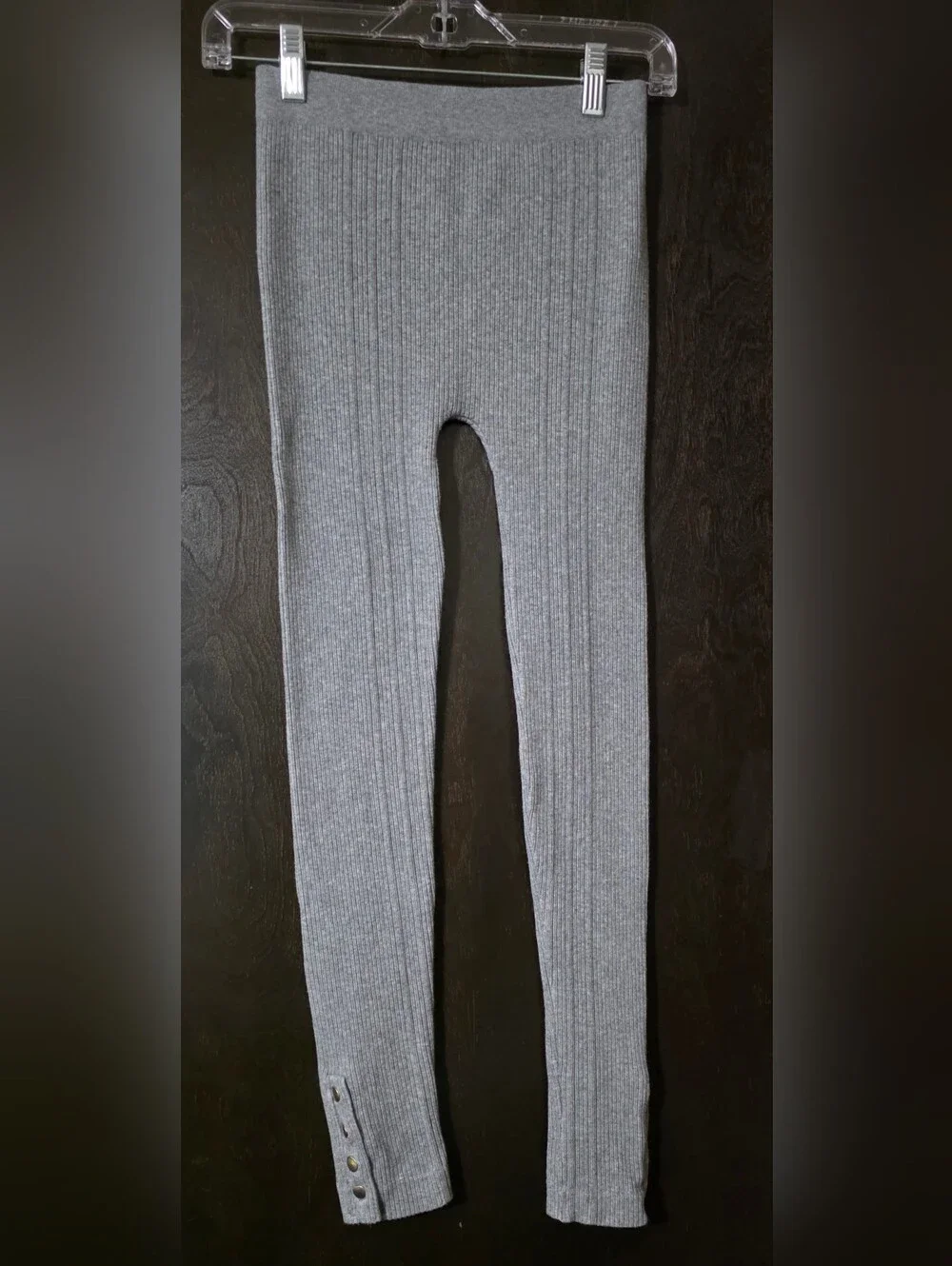 Poof! Grey Ankle Length Snap Ribbed Knit Leggings/Tights Mid-rise Size Med/L