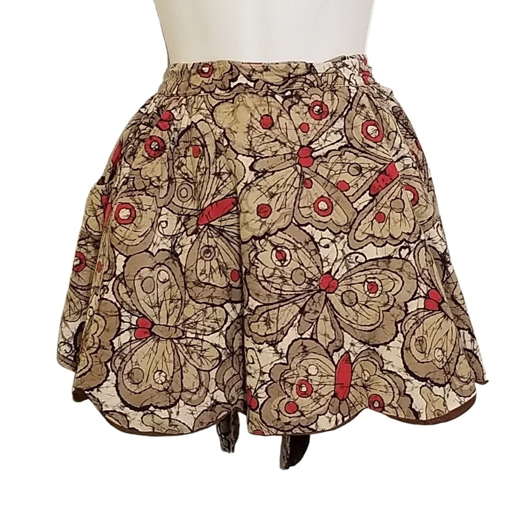 Vintage 50s Reversible Half Apron Butterfly Brown Red