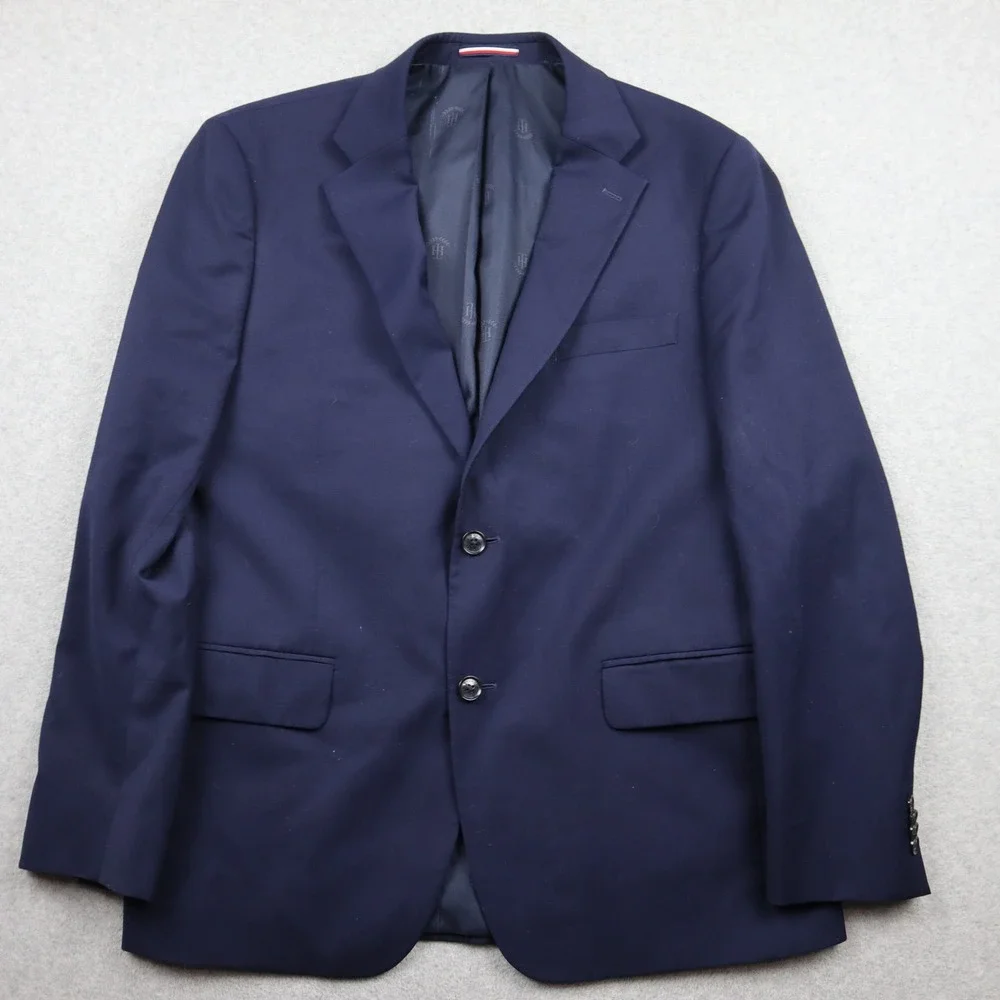 Tommy Hilfiger Wool Blazer Mens 42R Navy Blue Two Button Stretch Sport Coat