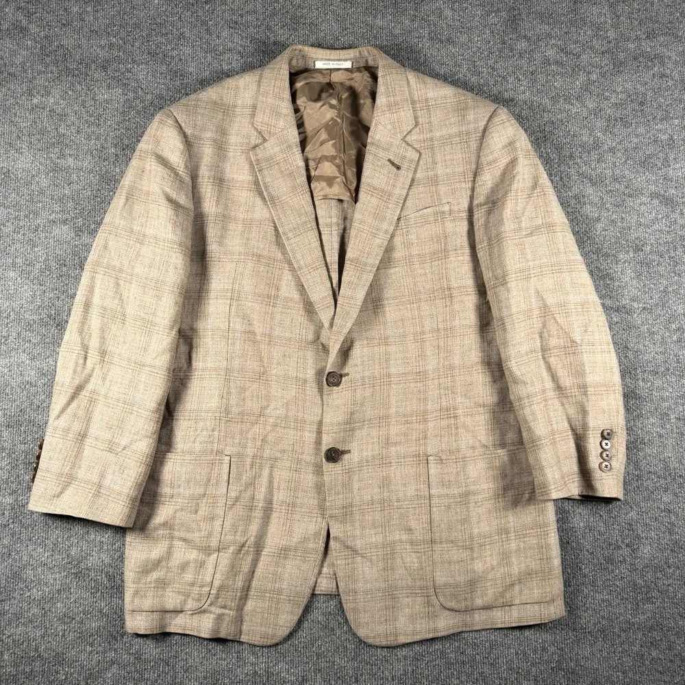 Armani Collezioni Glen Check Linen Blazer Jacket Size 46R Made In Italy