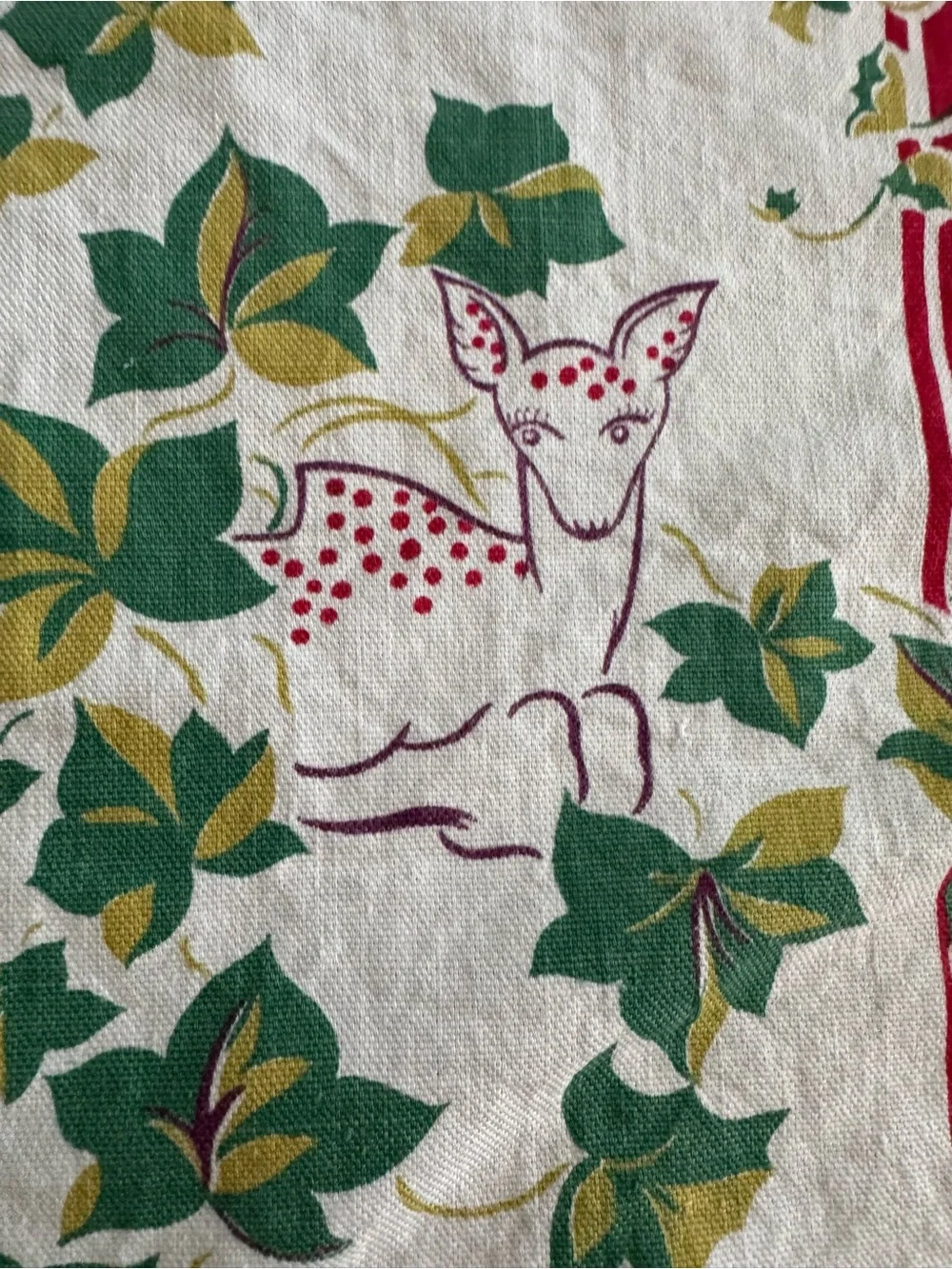 Vintage 1950’s Startex Kitchen Tea Towel Animals Ivy Red Green 16X29 Tucapau SC