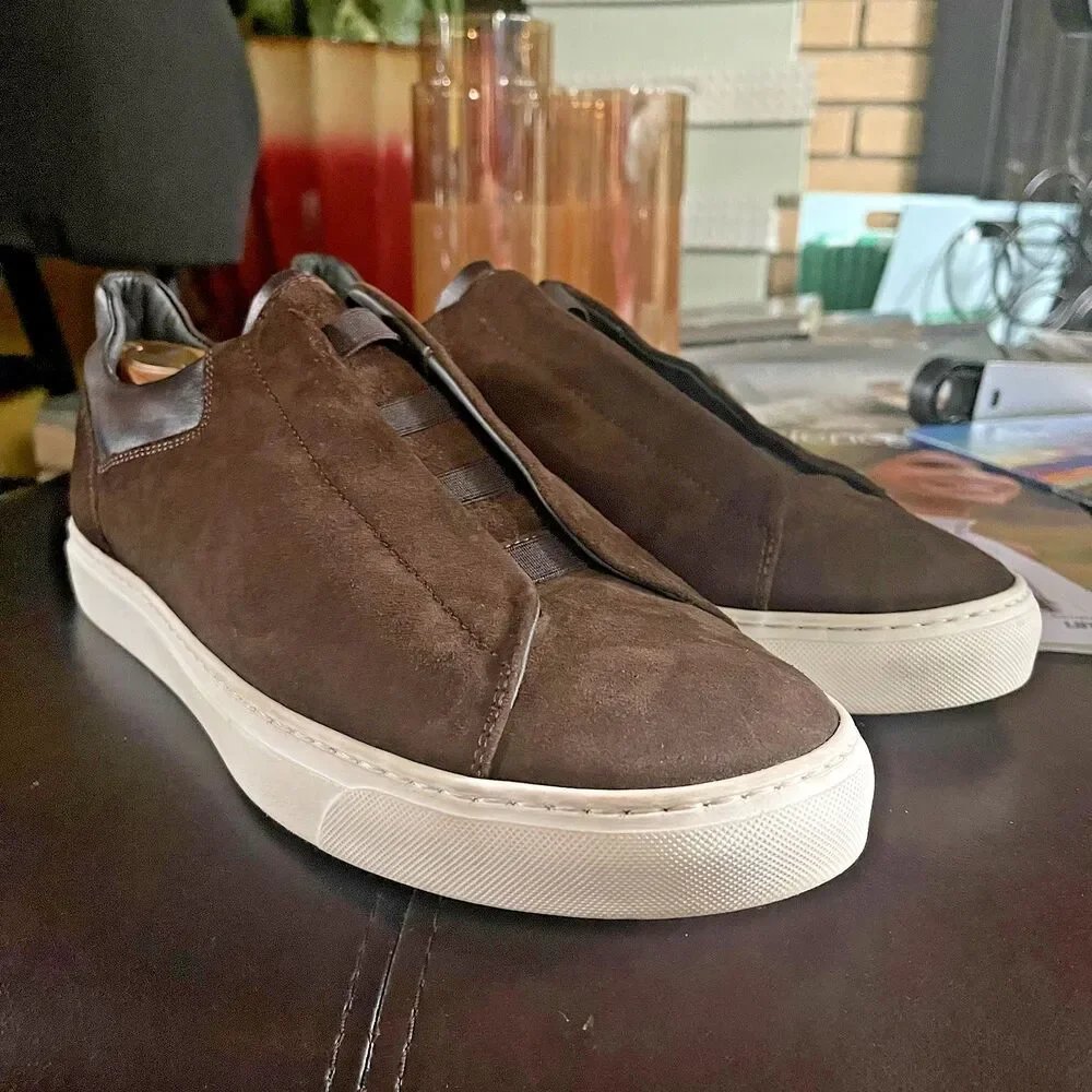 To Boot New York Sneakers Men's Brown Suede Leather Size 11.5 Mock Laces Slip On