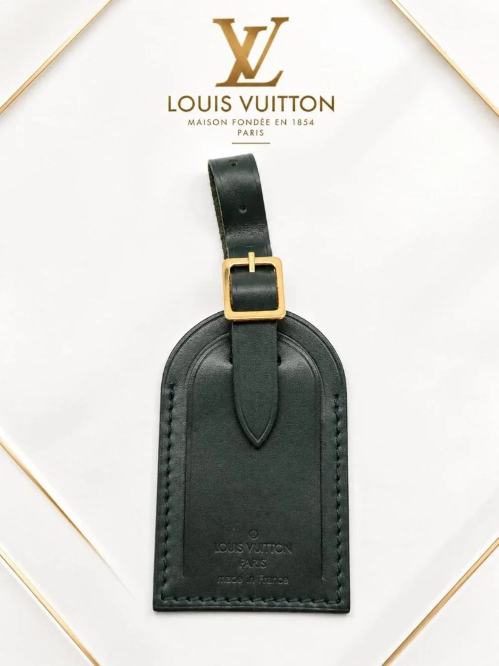 Authentic Louis Vuitton Black Leather Luggage Tag
