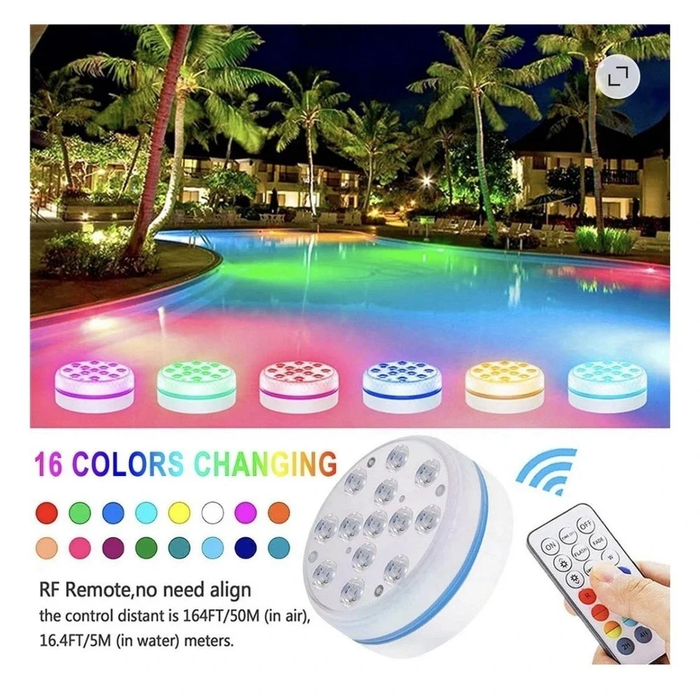 Submersible Led 3 Pack 12 Light‎ Multi Color Remote Pool Waterproof New No Box