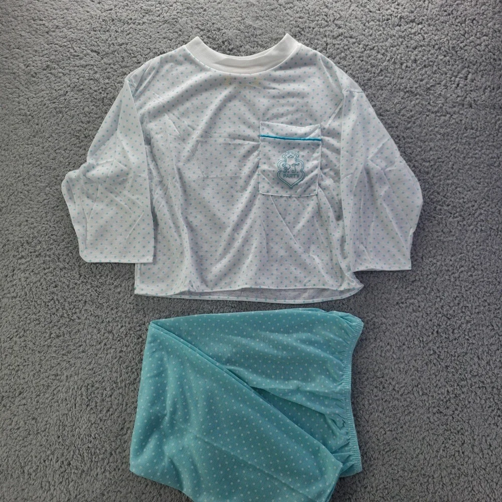 Vintage Pajama Party Kids Size 6 Polka Dot 2pc Pajama Set Blue 90s USA
