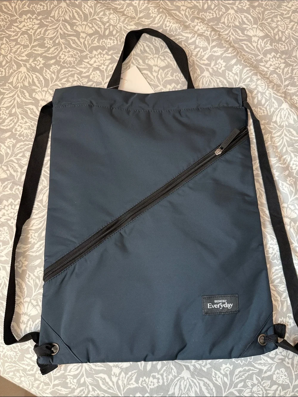 Bench Navy Drawstring Backpack with Diagonal Zip