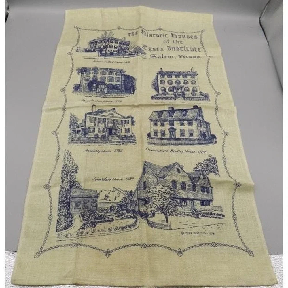 Houses of Essex Institute Linen Dish Tea Towel 1978 MA Wall Hanging