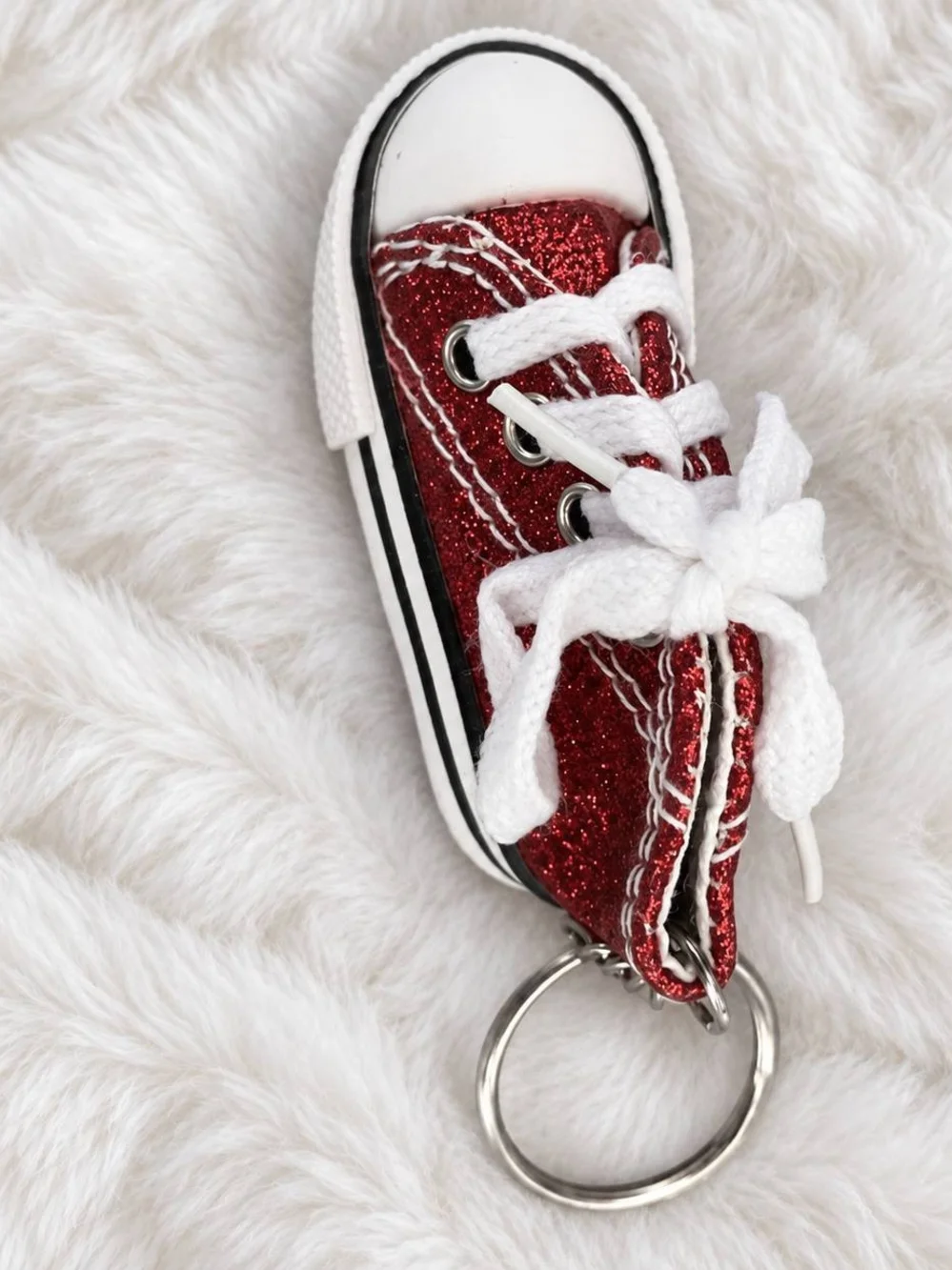 Red Glitter Converse Sneaker Keychain with White Laces