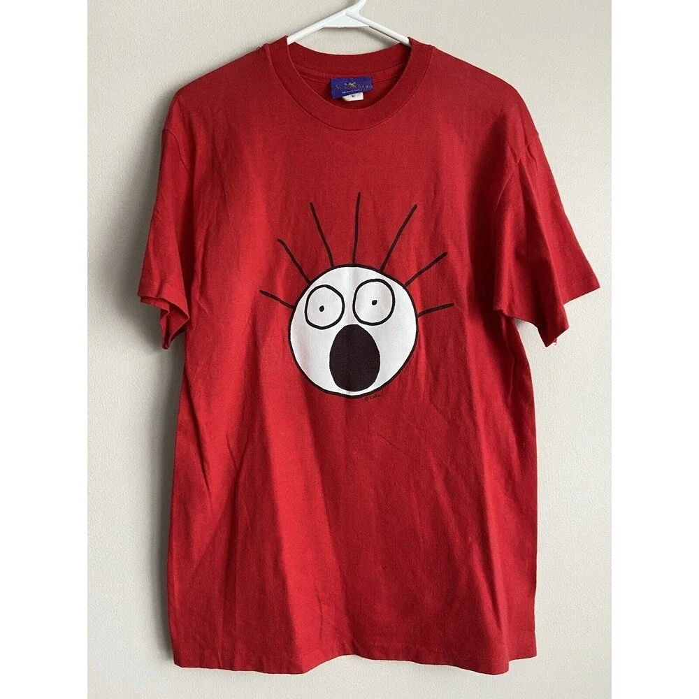 Vintage Single Stitch Red Scared Guy Yikes Katie Freedman T-shirt M Medium