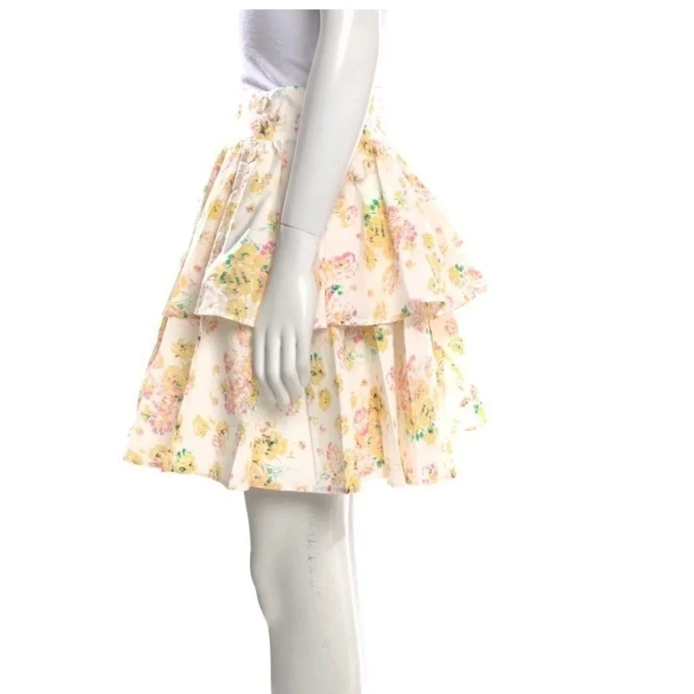 NWT Custommade Floral Tiered‎ Mini Skirt Sz Sm Ruffle Hem Cottage Fairy Coquette
